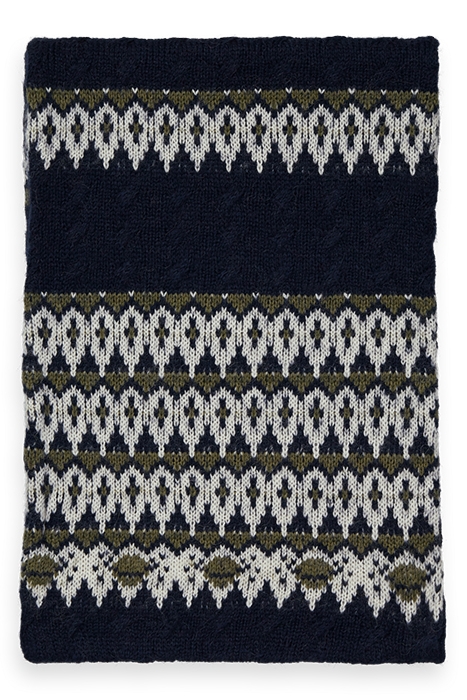 FAIR ISLE KNITTED CABLE SCARF DEEP SPACE 4