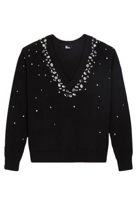 PULL COL V AVEC BIJOUX BLACK 1