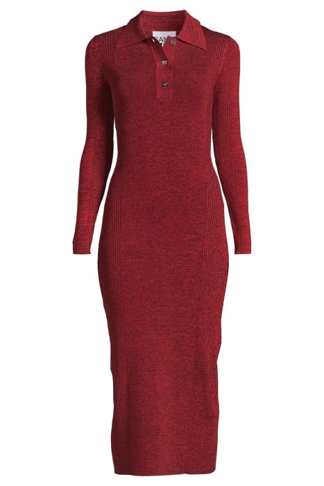 MELANGE RIB LONG SLEEVE POLO DRESS HIGH RISK RED 3