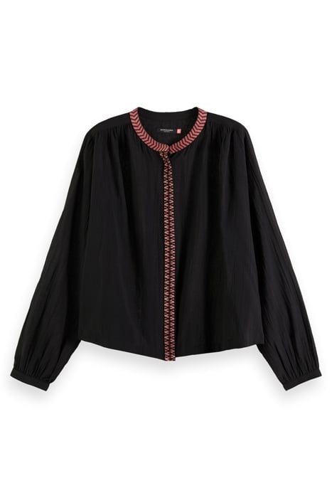 SHIRT WITH GATHERING AND EMBROIDERY DETAIL EVENING BLACK 3