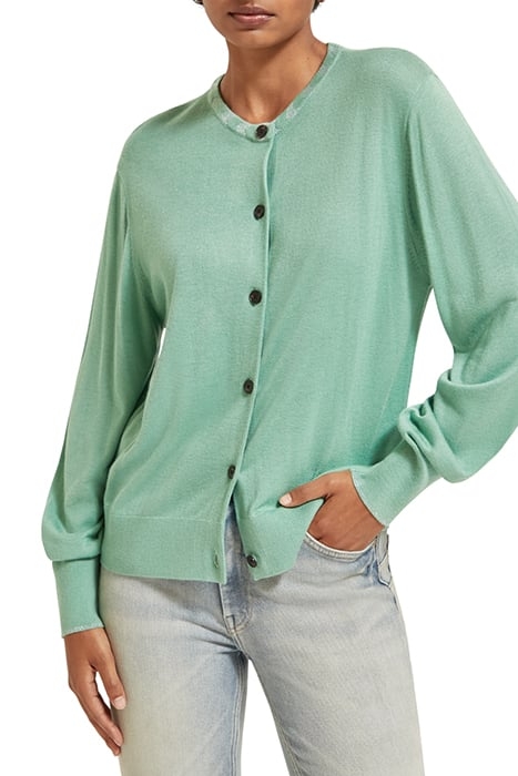 JACQUARD TRIM CREW NECK CARDIGAN FROZEN MINT 1