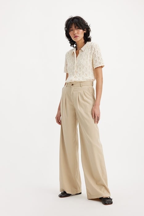 PLEATED WIDE-LEG & FLARED JEANS PANT BEIGE 5