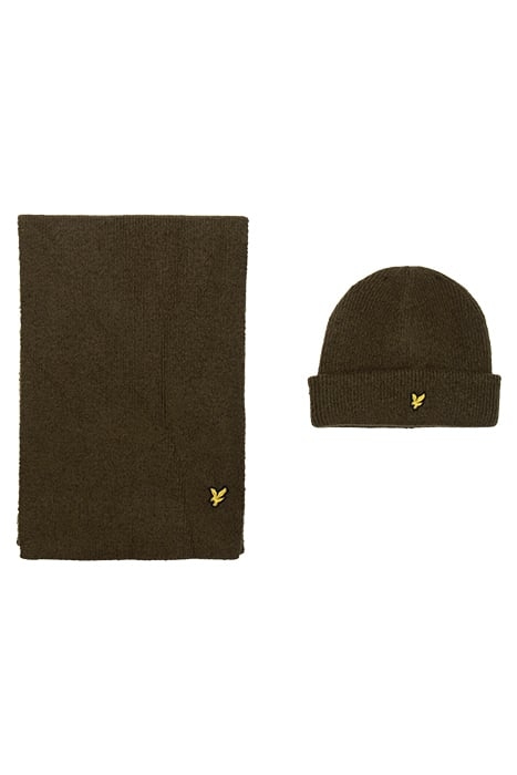 CHUNKY BEANIE HAT SCARF SET OLIVE 2