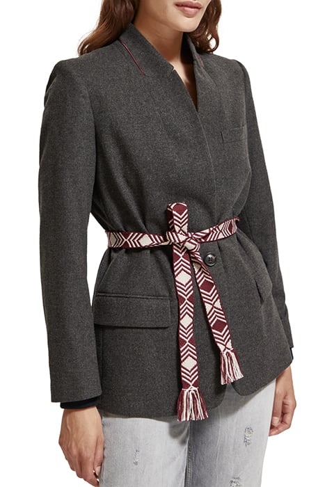 WOOL FLANNEL SINGLE BREASTED BLAZER CHARCOAL MELANGE 1