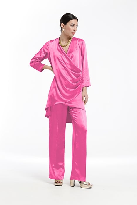 VINTAGE SATIN DOUBLE BREASTED JACKET WITH GATHERING FUCHSIA 1