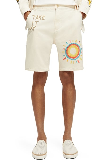 FAVE - PLACEMENT PRINTED ORGANIC COTTON TWILL SHORT YELLOW E 1