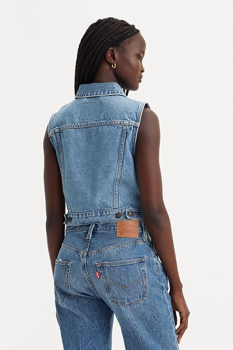 XS SLEEVELESS DENIM JACKET IN BLUE 2