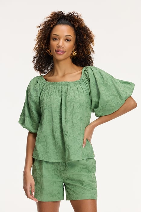 LADIES ELZA BLOUSE 3D PALM EMBRO GREEN GREEK PALM 1