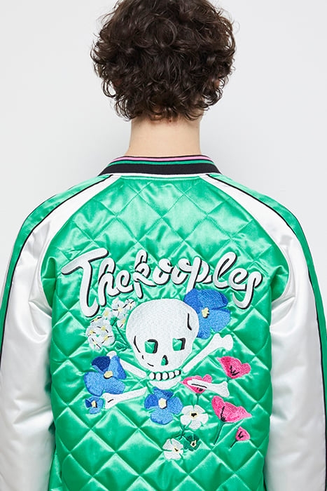 BOMBER BRODERIE FLOWER SKULL GREEN-WHITE 7