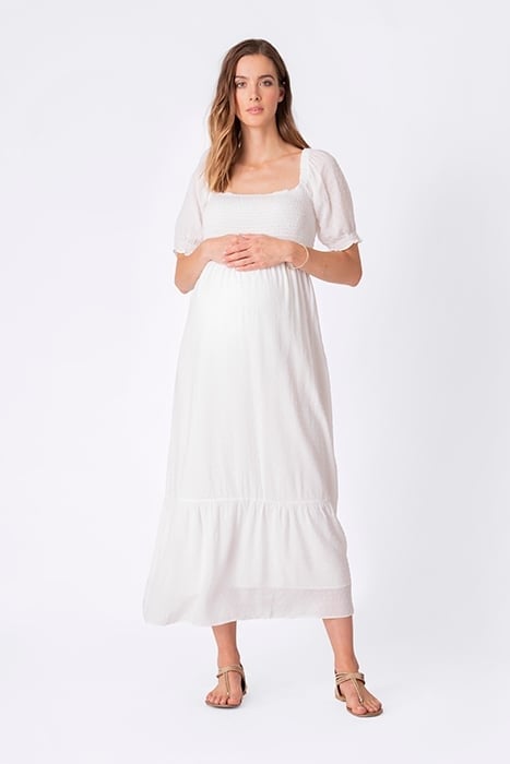 SHIRRED MATERNITY DRESS WHITE 5
