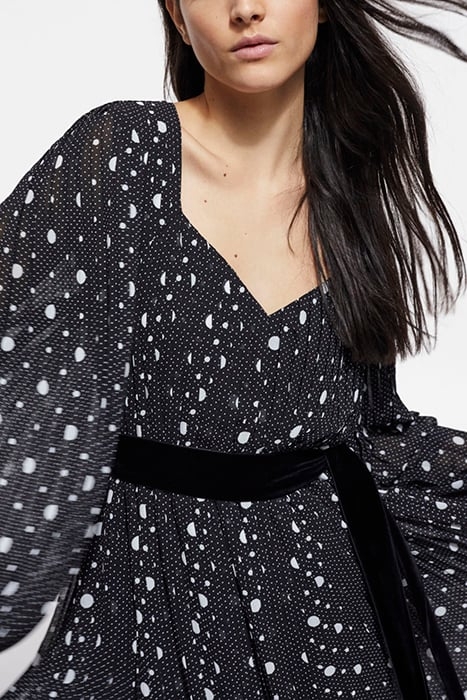 ROBE LONGUE PLISSEE POLKA DOTS BLACK VELVET CEINTURE BLACK-E 4
