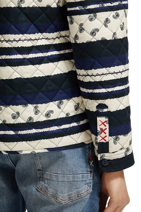 QUILTED ALLOVER PRINTED SHIRT JACKET BLUE PAISLEY STRIPE 8