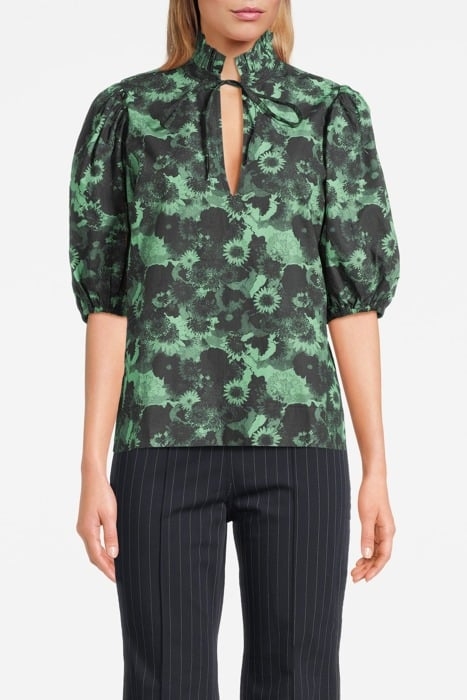 PRINTED COTTON HIGH RUFFLE COLLAR BLOUSE PEAPOD 1