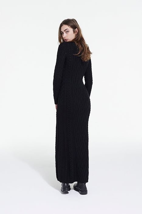 ROBE LONGUE MANCHE LONGUE EN LAINE TORSADE BLACK 2