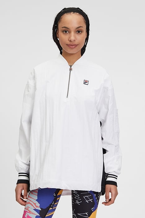 HALF ZIP CRINKLE NYLON TOP WITH CONTRAST INSERTS WHITE/BLACK 1