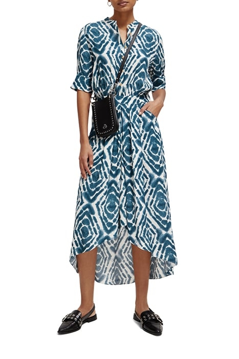 MIDI DRESS WITH HIGH LOW HEM DISCO TIE DYE BOTTLE GREEN 2