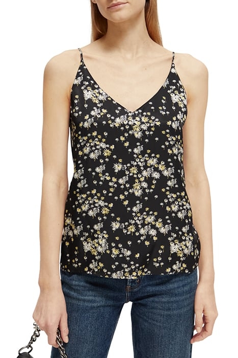 JERSEY TANK WITH WOVEN FRONT DANDELION BLACK 1