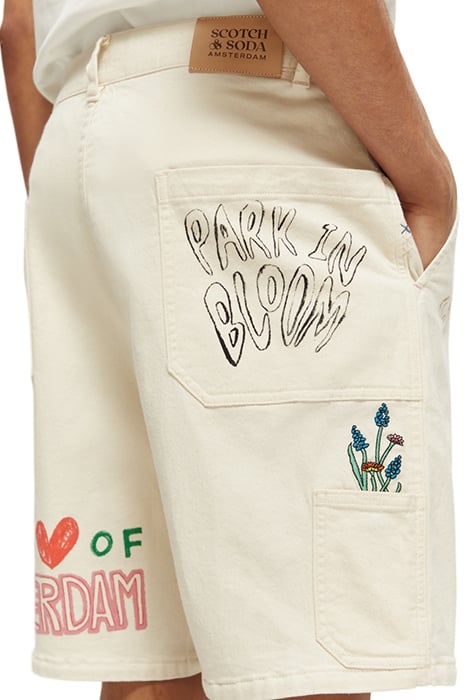 FAVE - PLACEMENT PRINTED ORGANIC COTTON TWILL SHORT YELLOW E 7