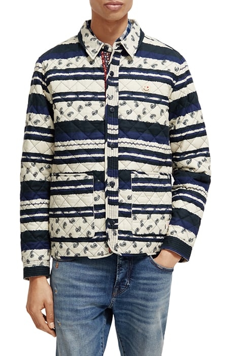 QUILTED ALLOVER PRINTED SHIRT JACKET BLUE PAISLEY STRIPE 1