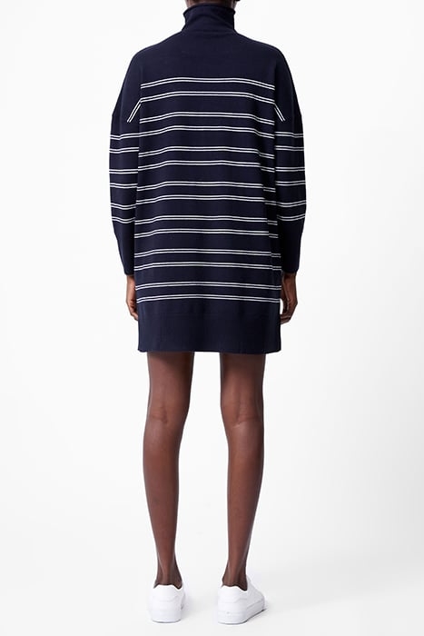 BABYSOFT STRIPED HI NECK DRESS DK NAVY/WINTER WHITE 2