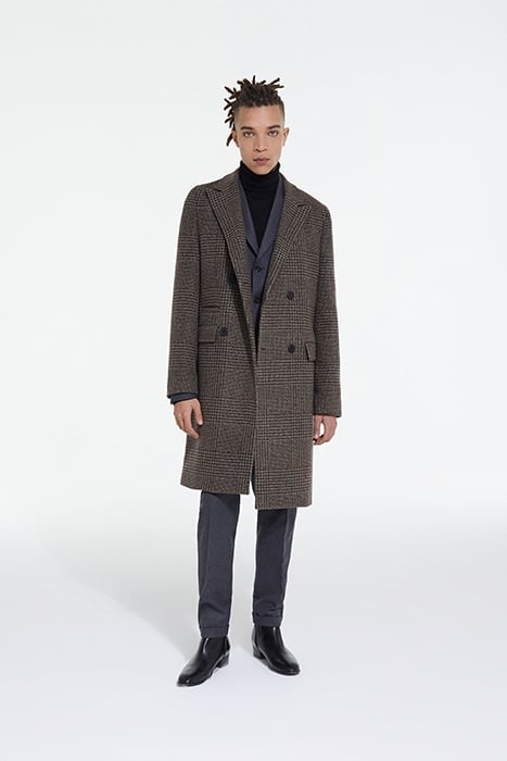 MANTEAU LONG CROISE MOTIF CHEVRONS BROWN 1