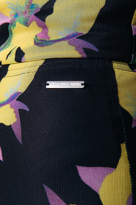 BIG FLOWER MESH EXTRA FLARE PANTS BRIGHT YELLOW 4