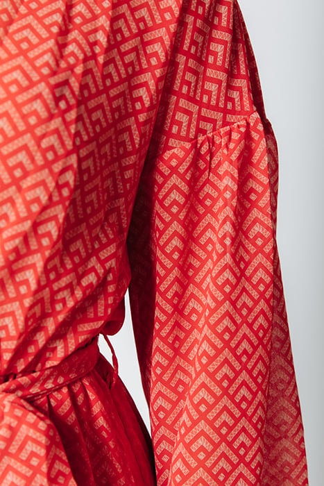 EMBLA SMALL GEO BALLOON SLEEVE MIDI DRESS BRIGHT ORANGE 5