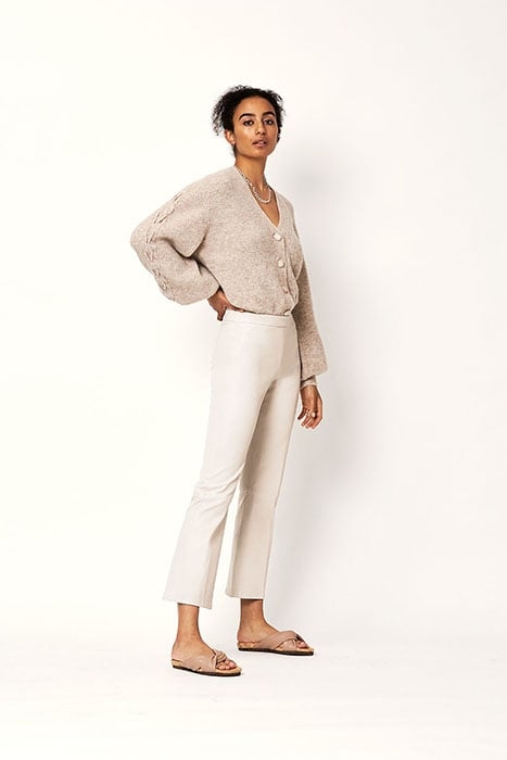 TYSON FLARE LEATHER PANTS SANDSHELL 1