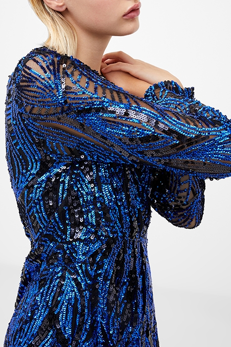 DENIZ EMBELLISHED LS MINI DRES BLUE 3