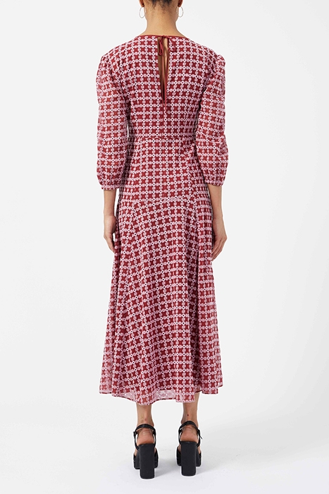 GEOMETRIC EMBR LS MAXI DRESS RED 2