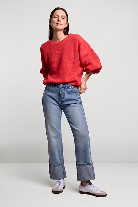 BALLOON SLEEVE SWEATER ACRYLIC KNIT BRIGHT CORAL 5