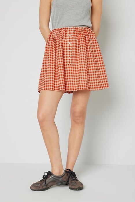 BUTTONED HIGH WAIST TRAPÈZE SKIRT VICHY ROUGE 1