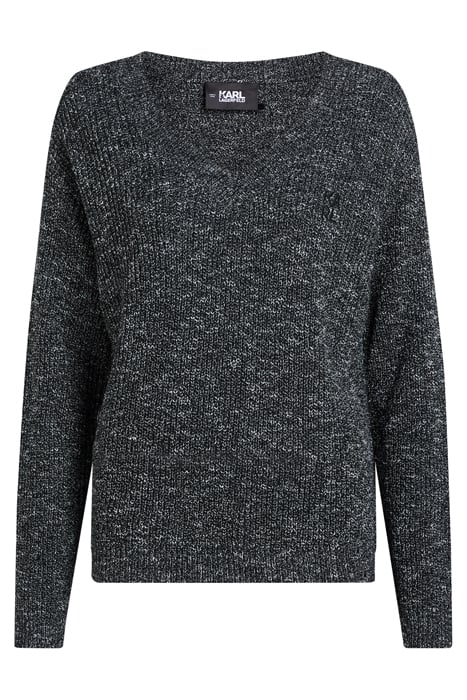 MOULINE EFFECT V NECK SWEATER BLACK/WHITE 1