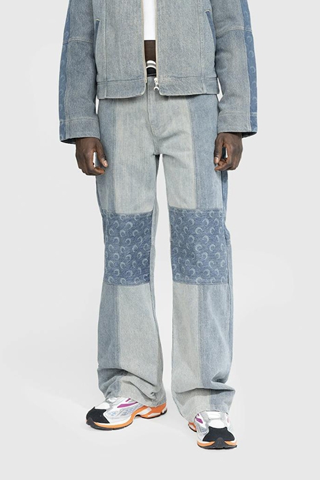 MARINE SERRE – REGENERATED DENIM STRAIGHT LEG PANTS BLUE 1