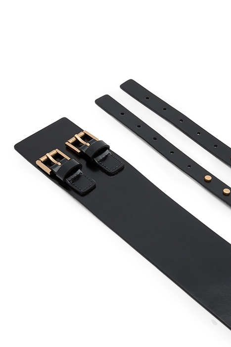 ELODIE DOUBLE BELT PATENT BLACK/BRASS 5
