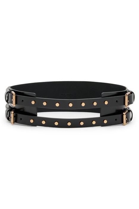 ELODIE DOUBLE BELT PATENT BLACK/BRASS 3
