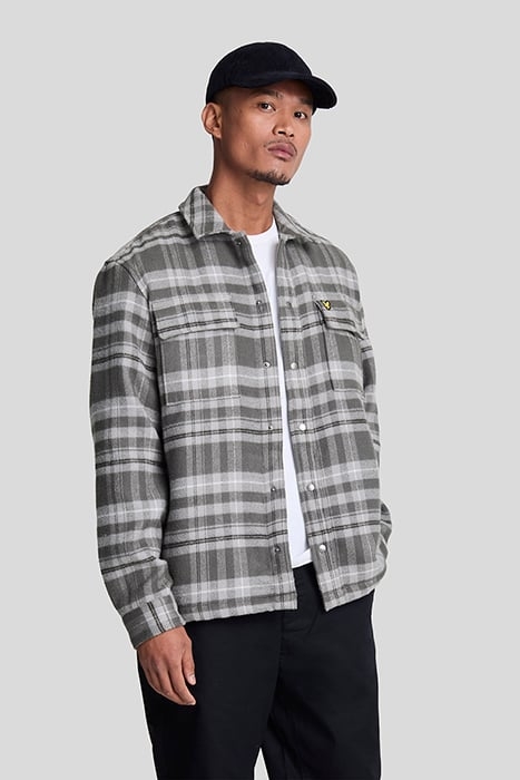 LYLE & SCOTT BRUSHED TARTAN OVERSHIRT WARM GREY 1