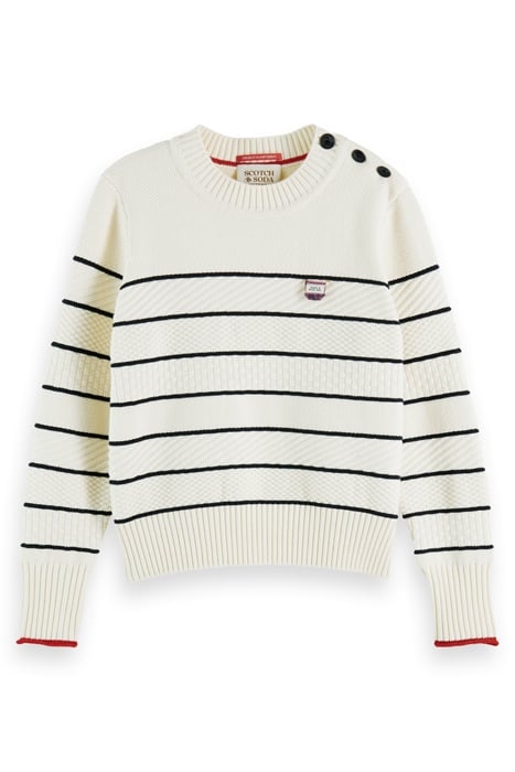 BUTTON SHOULDER STRIPED PULLOVER ECRU 4