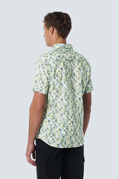 SHIRT SHORT SLEEVE ALLOVER PRINTED WITH LINEN AQUA 2