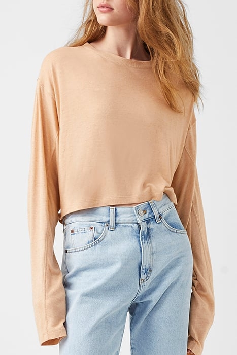 TASSA LINEN JERSEY L/S TOP BROWN 1