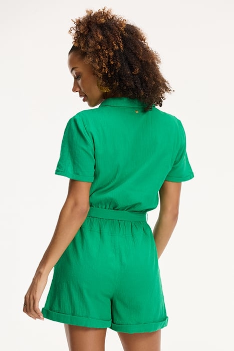 LADIES FREYA MOUSSELINE WAFFLE JUMPSUIT BASIL GREEN 2