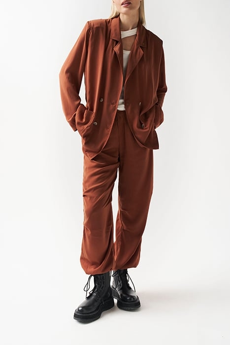 SATIN PARACHUTE PANTS SADDLE BROWN 3