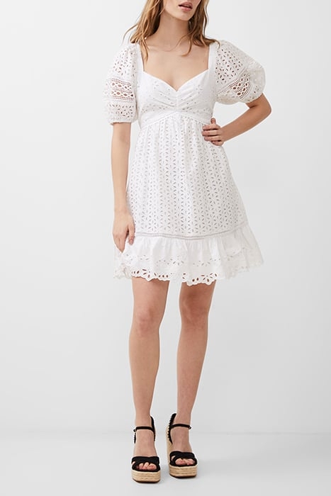 FRENCH CONNECTION ALISSA COTTON BRODERIE DRESS LINEN WHITE 1
