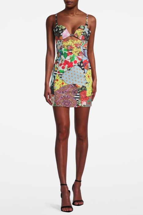 PEACE SIGN-MOTIF PANELLED MINIDRESS GREY 1