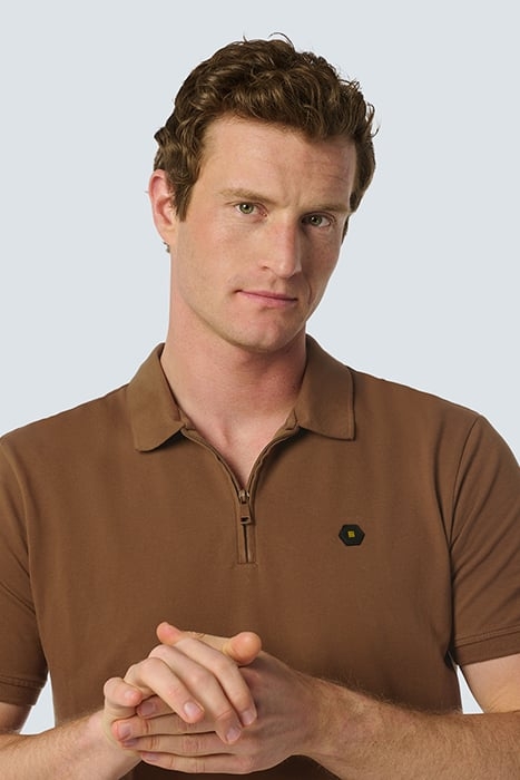 POLO ZIP PIQUE GARMENT DYED STRETCH BROWN 6