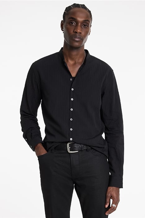 MULTI BUTTON BAND COLLAR SHIRT BLACK 1