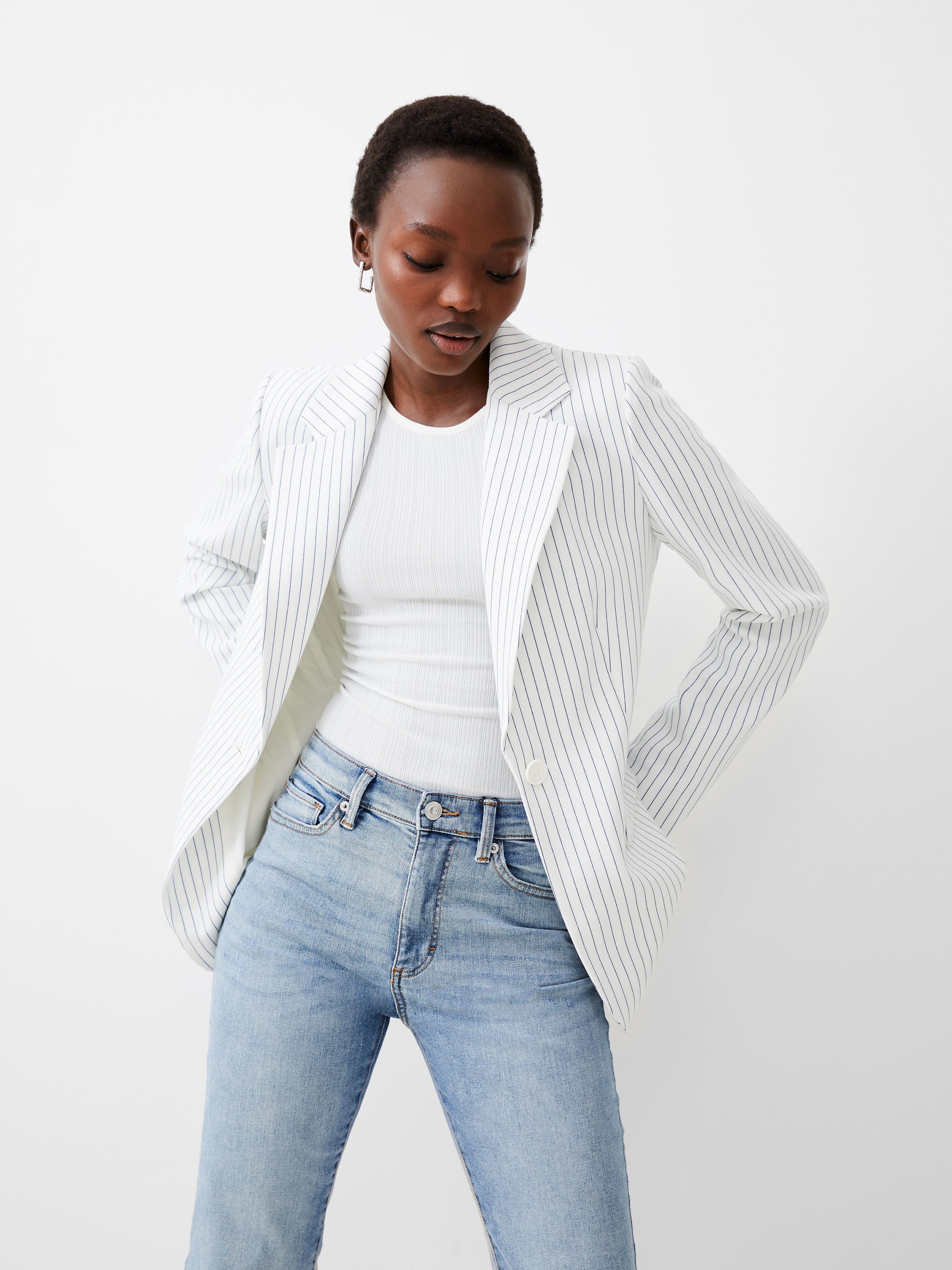 FRENCH CONNECTION WHISPER PINSTRIPE JACKET SUMMER WHITE/MARI 1