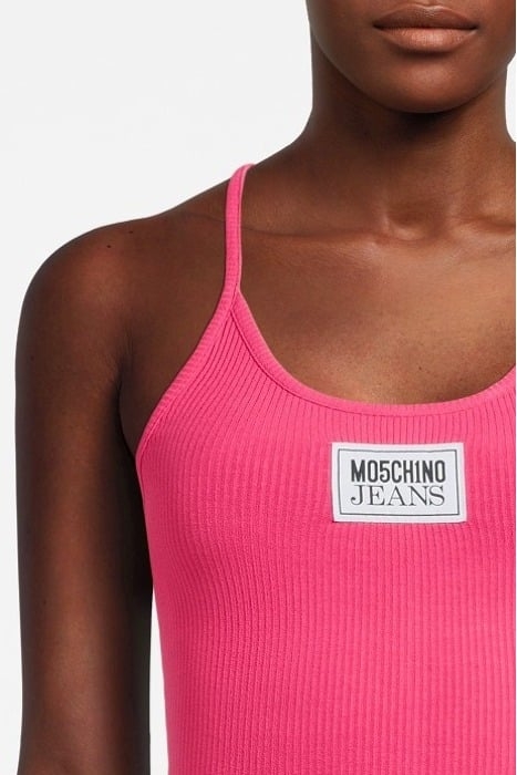 LOGO PATCH RIBBED COTTON DRESS PINK 4