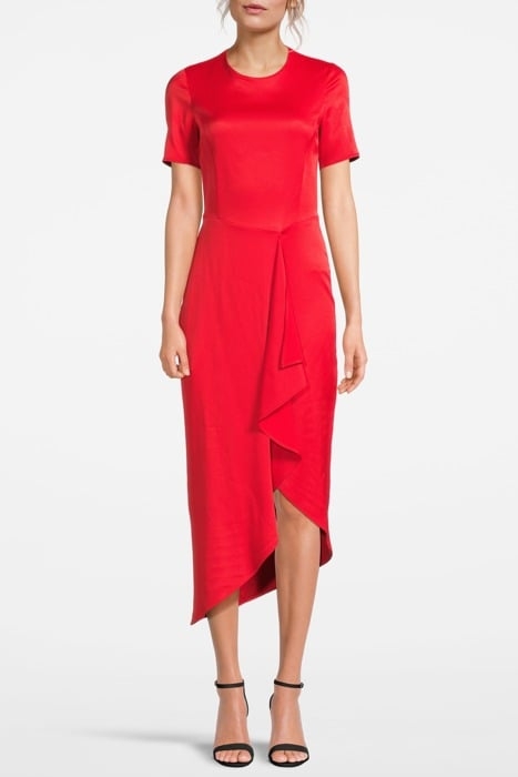 RUFFLE-TRIM ASYMMETRIC MIDI DRESS RED 1