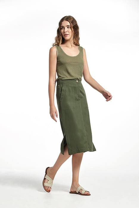LYOCELL ARMO SKIRT KAKI STITCHES CAMEL 3
